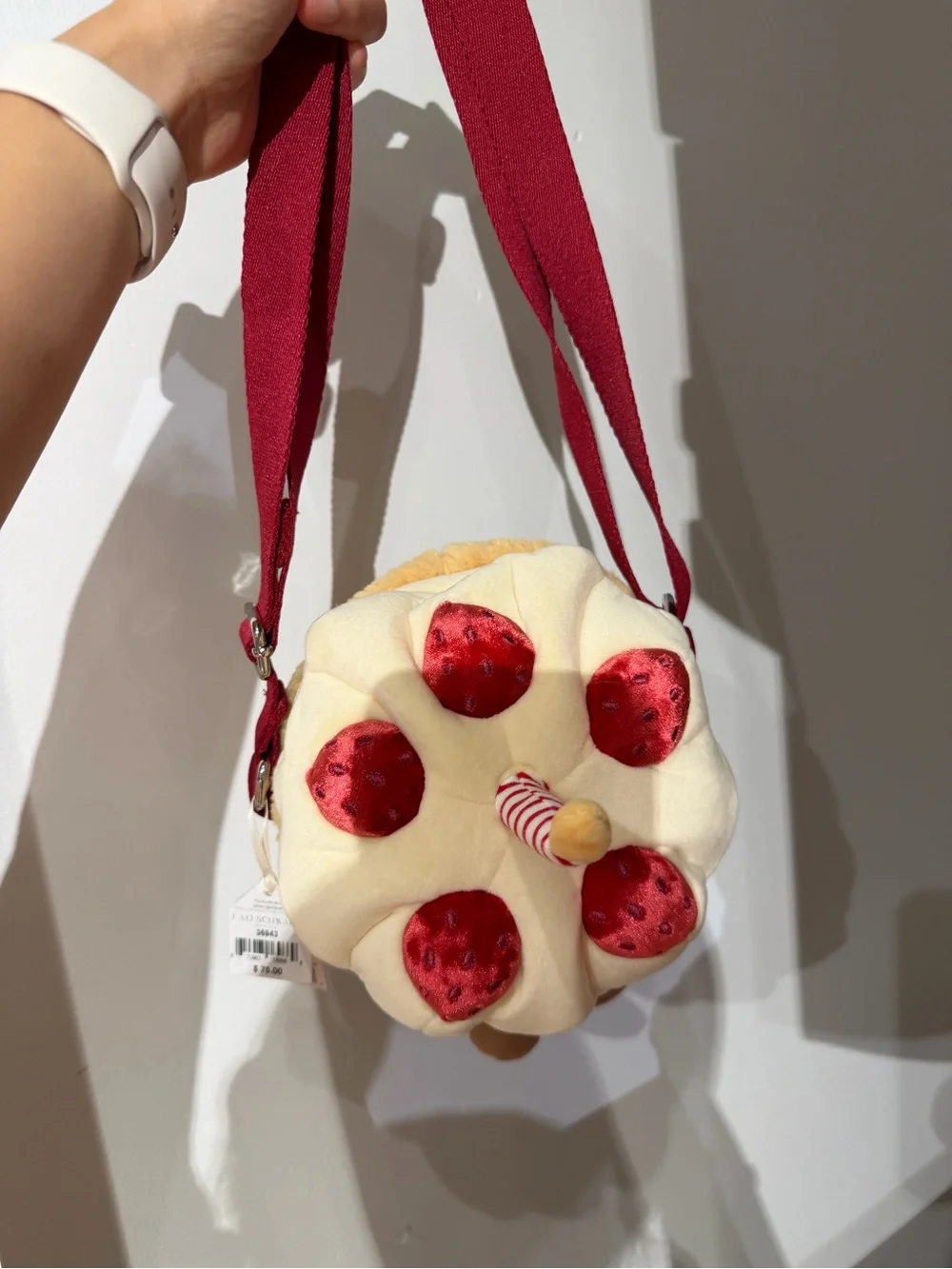 Jellycat Plush Cake Crossbody Bag in Cream & Red